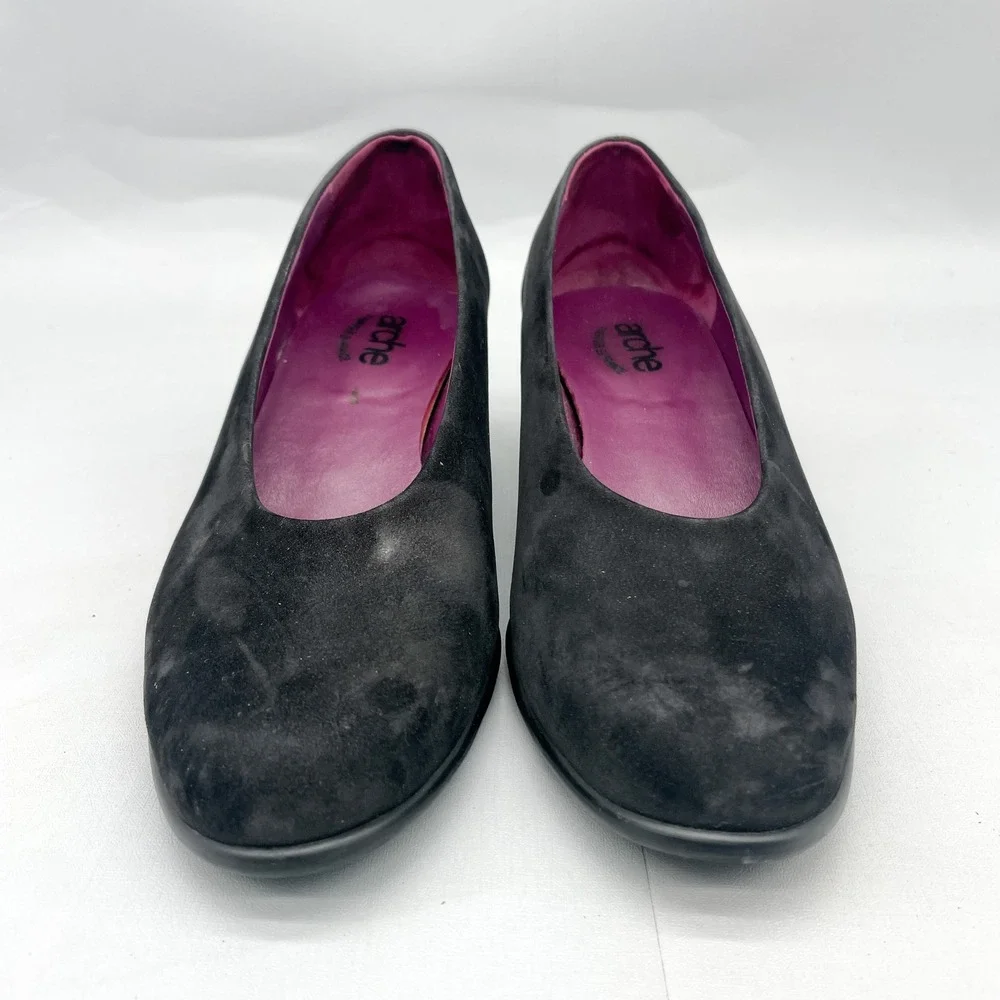 Arche LN Womens 37.5 6.5 Murlay Pumps Shoes Black Nubuck Round Toe Block Heels